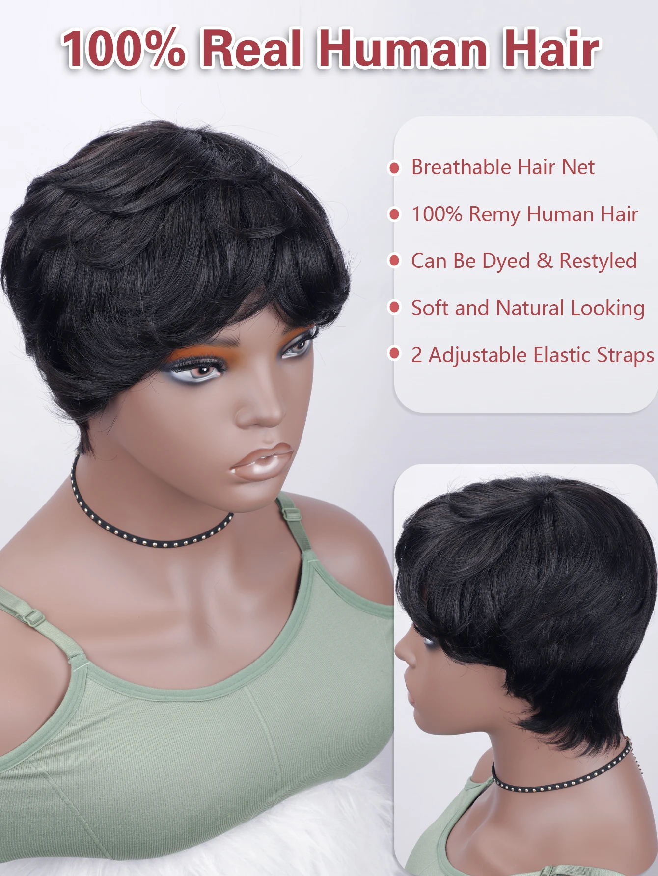 TNICE Короткие волосы с стрижкой пикси парик из натуральных волос естественная