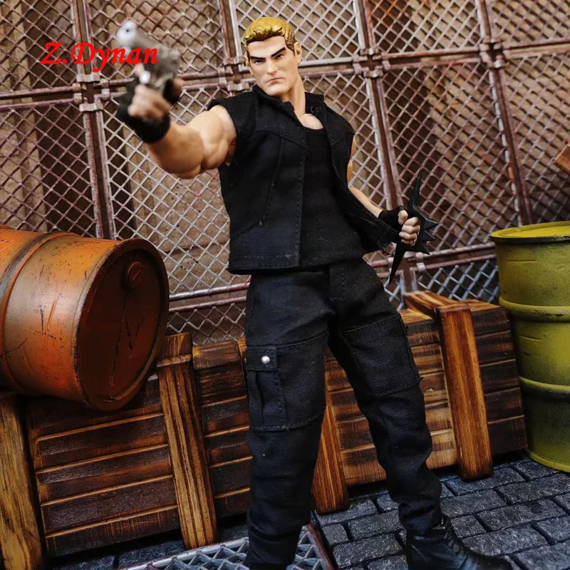 

1/12 Scale Male Black Overalls Pants Black Sleeveless Coat for 6 Inch VT GW Strong Body Square Head Man Clothes