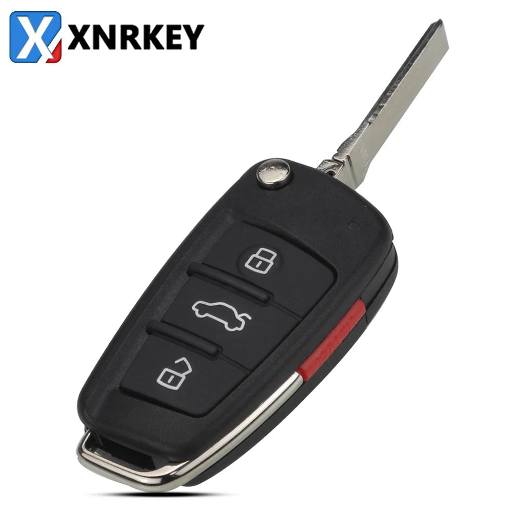 

XNRKEY 4 Button Folding Remote Flip Car Key Case Shell Fob For Audi A2 A3 A4 A6 A6L A8 Q7 TT Key Fob Case Replacement Key Cover