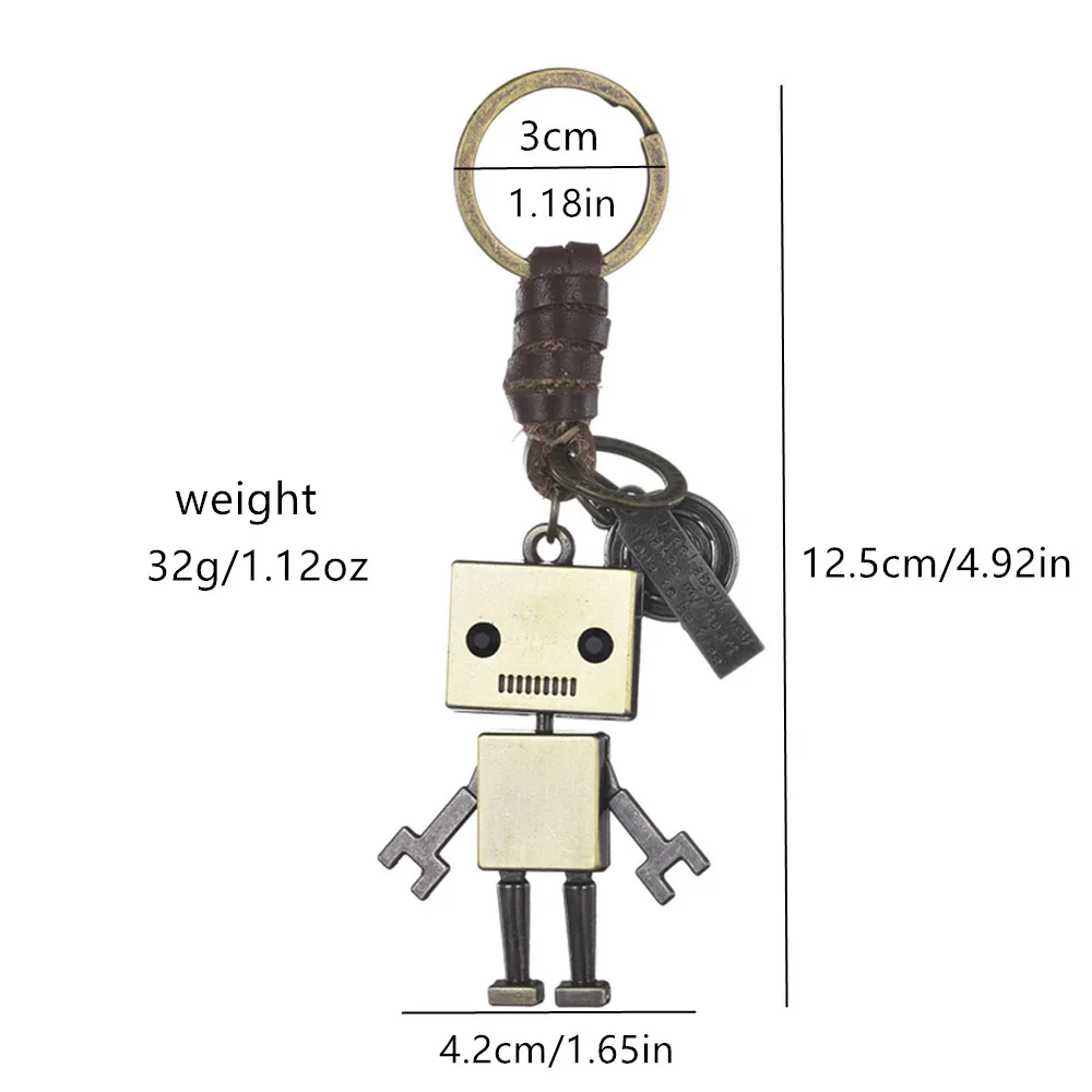 Simple cartoon cute robot cowhide keychain personalized retro woven key pendant creative bag pendant