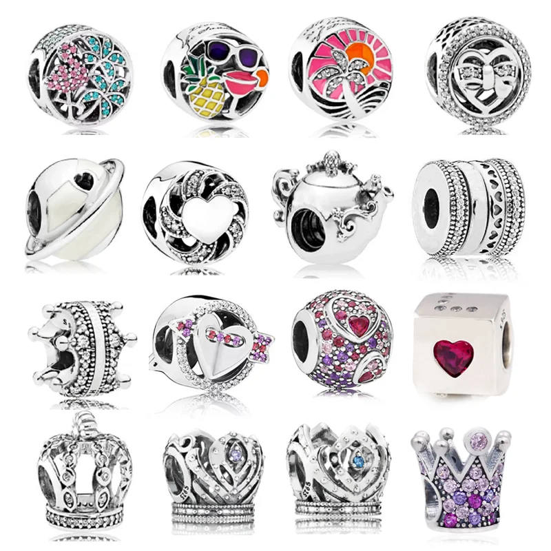 

925 Sterling Silver Beaded Jewelry Making Summer Beach Resort Style Lamp Queen Crown Planet Pink Love Magic Women Romanti Love