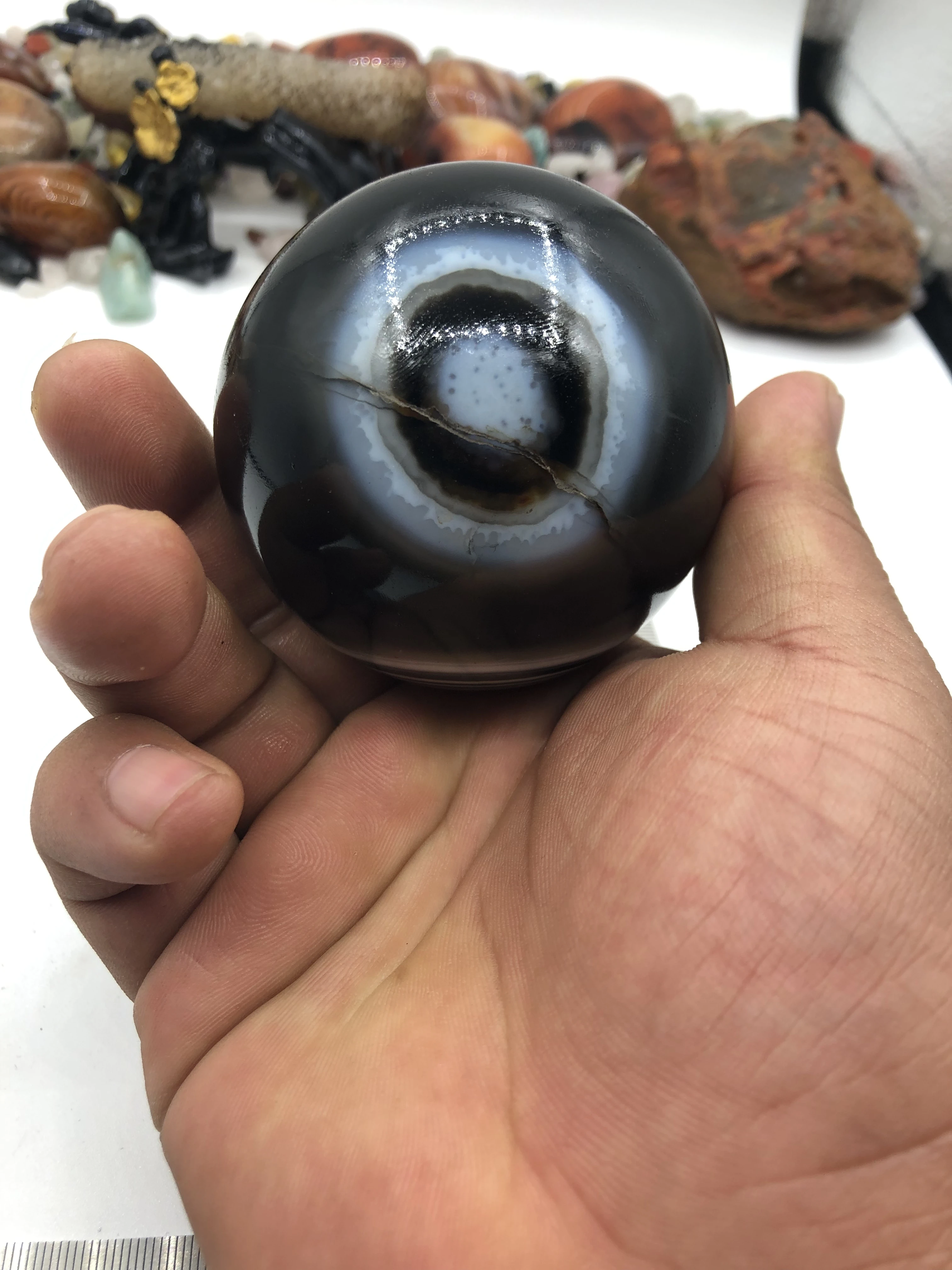 4Pcs Jewelry Free Shipping Natural Crystal Black Agate With Eyes Agate Diameter About 5Cm Decorative Ornaments Collection