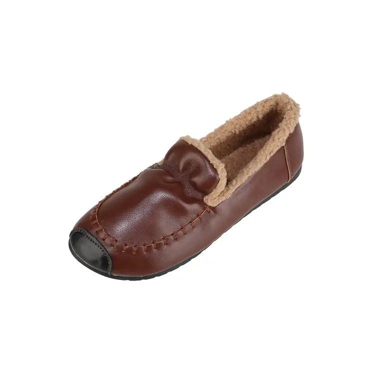 

Size 35-41 Womens Flats Shoes Winter Females PU Loafers Slip-On Sneakers Mujer Round Toe Wool Warm Casual Chaussures Comfortable