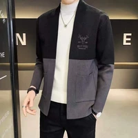 2022 spring new mens knitted cardigan sweater fashion splicing long sleeve slim knit jacket casual sweatercoat male clothing