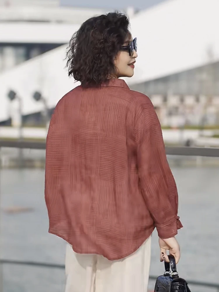 Рубашки из хлопка и льна женские весенние новые элитные рубашки рами с длинными