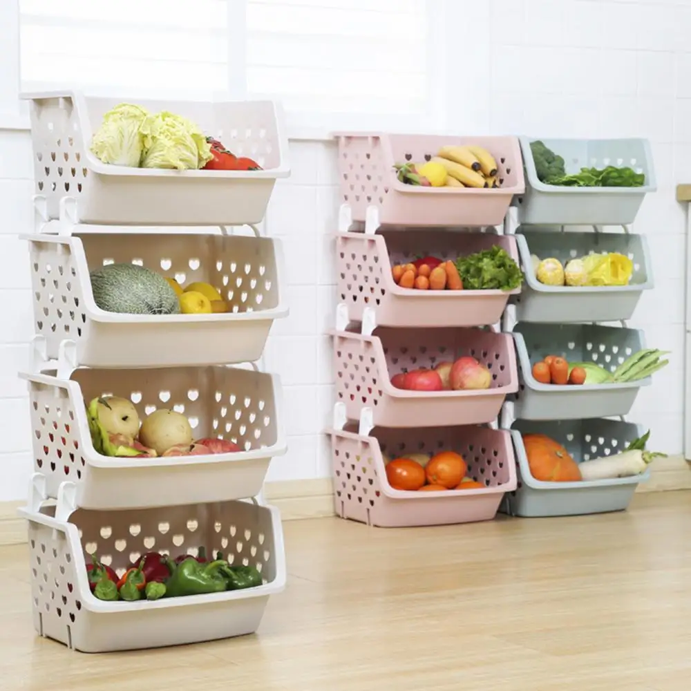 

Durable Stackable Storage Basket Hollow Fruit Vegetable Organizer Kitchen Tool Bathroom Hollow Washing Storage Basket Save Space
