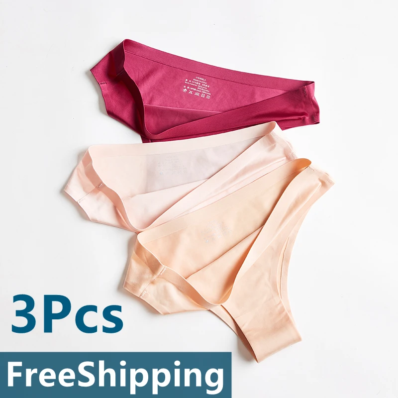 

3 Pcs Panties Women G-string Silk Underwear Sexy Briefs Panties Girl Seamless Underpants Thong Solid Lingerie Panties Women Plus