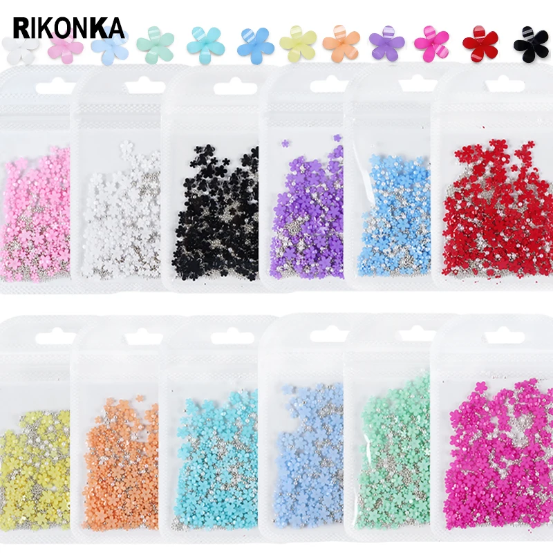 12Bags 3D Flower Acrylic Nail Art Rhinestone Silver Gold Caviar Nail Charms Parts Kit For Gel Manicure Kawaii Accessories Design