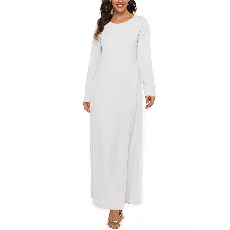New Muslim Basic Long-sleeved 95% Cotton Gift Belt Middle East Abayas for Women Vistidos Musulmana Modest Largos Robes