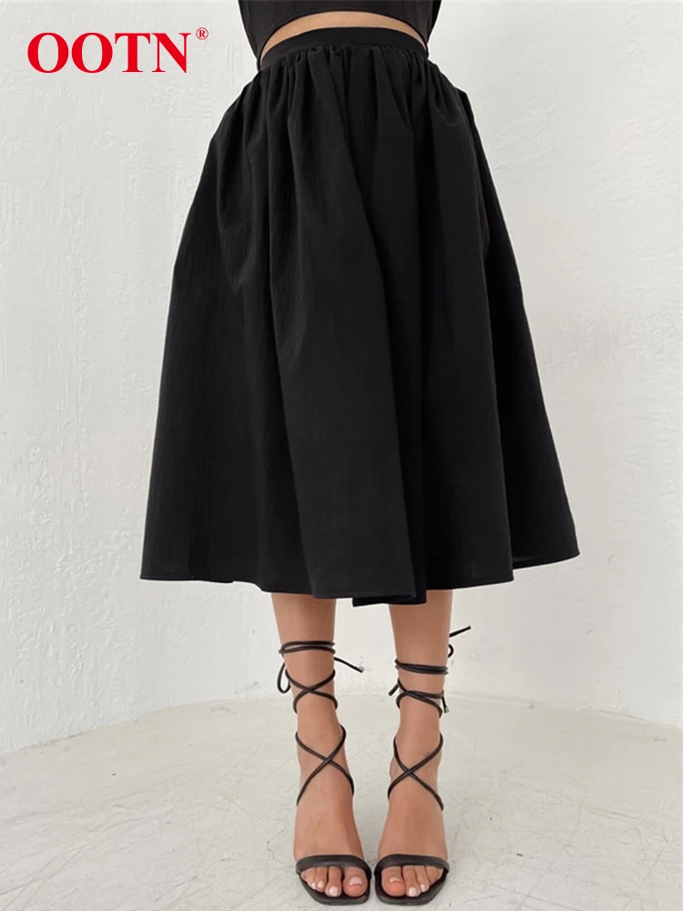 

OOTN Elegant Black Ball Gown Long Skirts Summer Street Chic High Waist Skirts Female Casual Cotton Slim Skirt Women 2023 Zipper