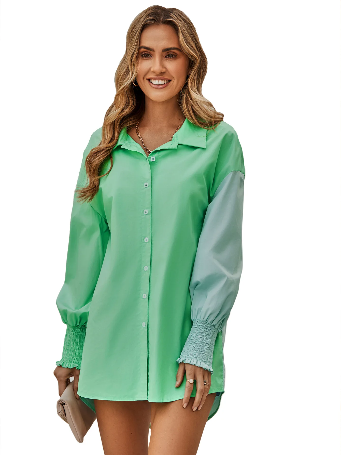 

Women's Blouses Autumn winter single breasted casual Contrast color