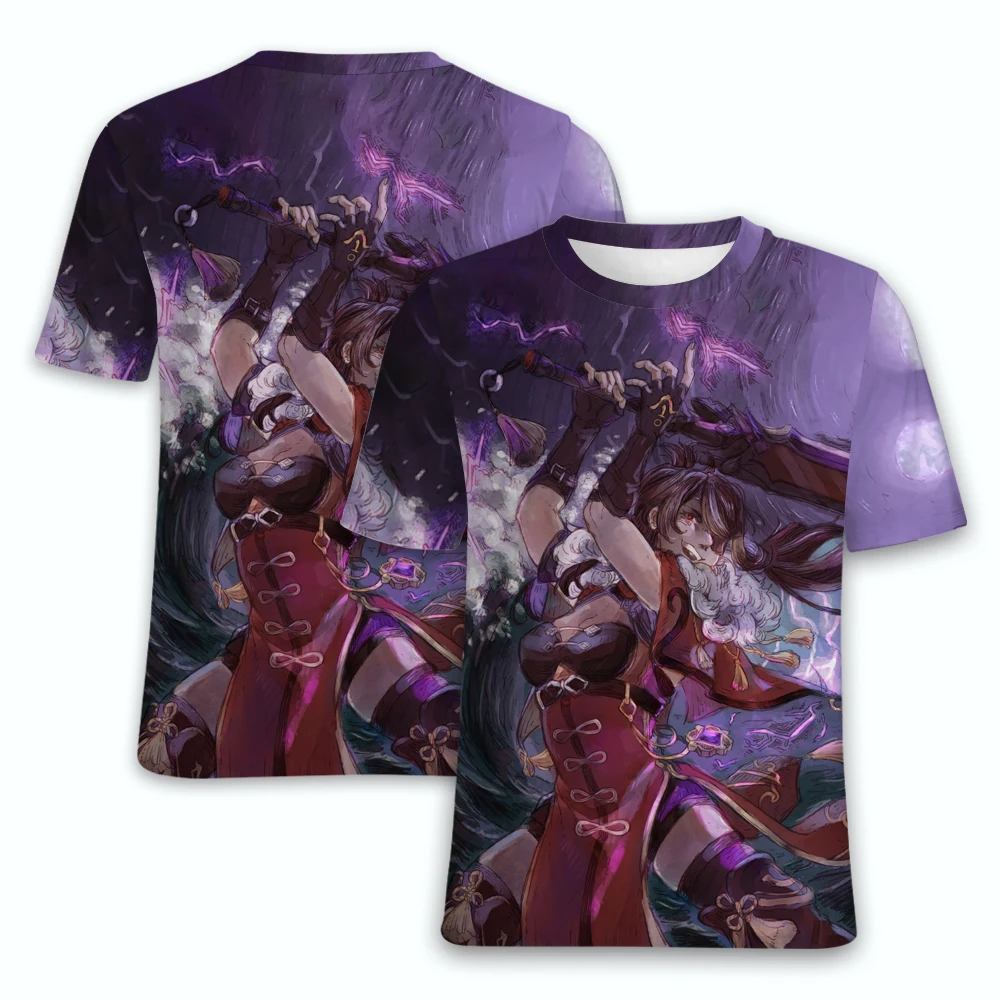 Футболки Genshin Impact Raiden Shogun с аниме-играми сексуальная женская футболка 3D принтом