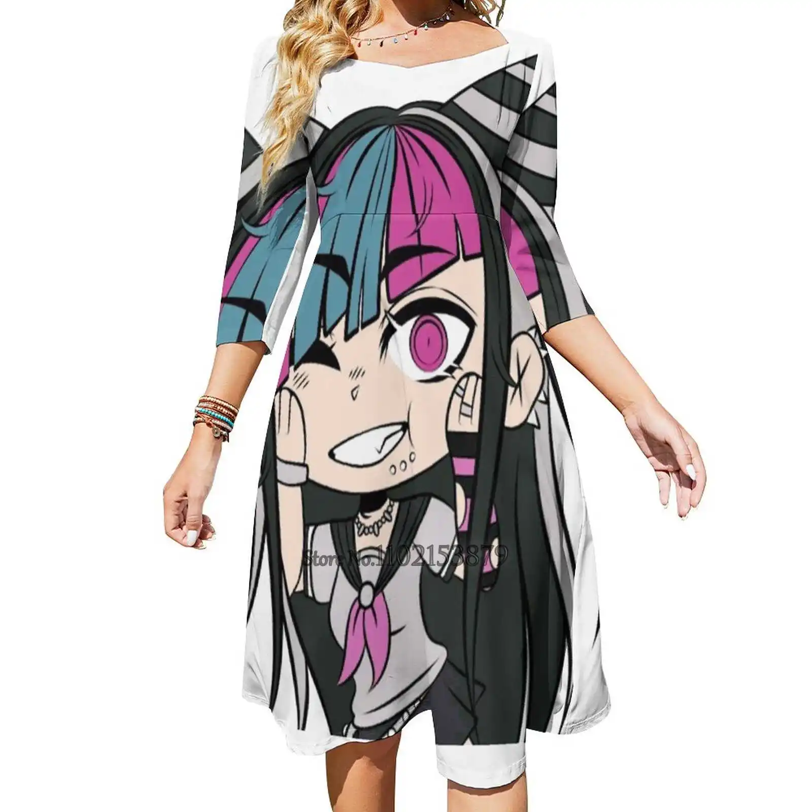 

Gacha Life - Cute Gacha Girl-летнее платье с квадратным вырезом, женское элегантное платье с лямкой на шее и принтом бирки Gacha glife Chibi