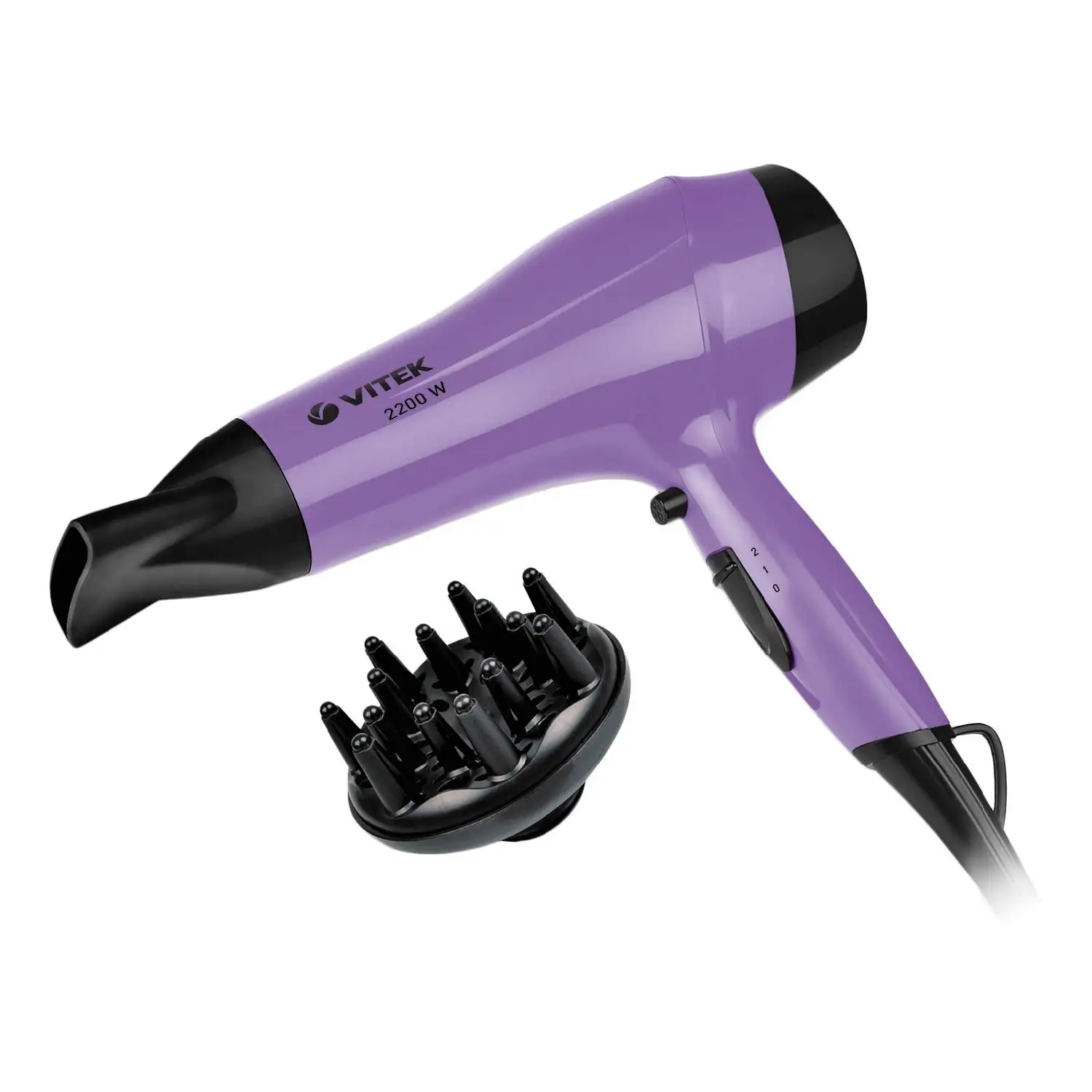 Фен VITEK VT 2536(MC) (Мощность 2200 Вт съемный фильтр 2 насадки режима температуры)|Фены