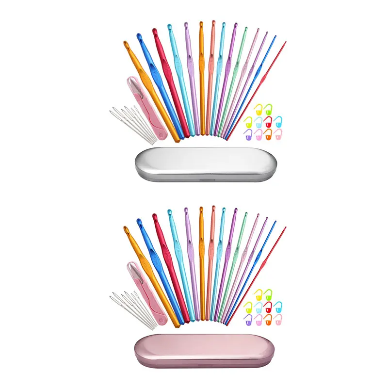 

Crochet Hooks Set Multi-Color Aluminum Knitting Needles For Yarn Craft Set With Stitch Markers And Big Eye Needles