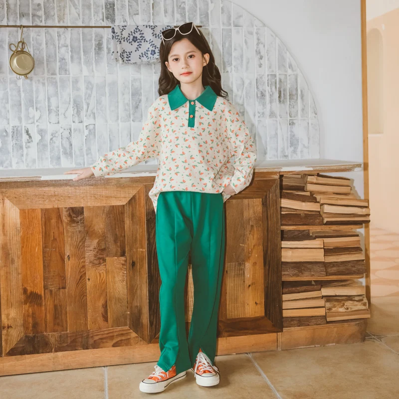 

Girls Floral Print Pullover Tops & Split Hem Pants Set Clothes for Girls 6 To 14 Years Teenager 2 Piece Sets Children's Outfits