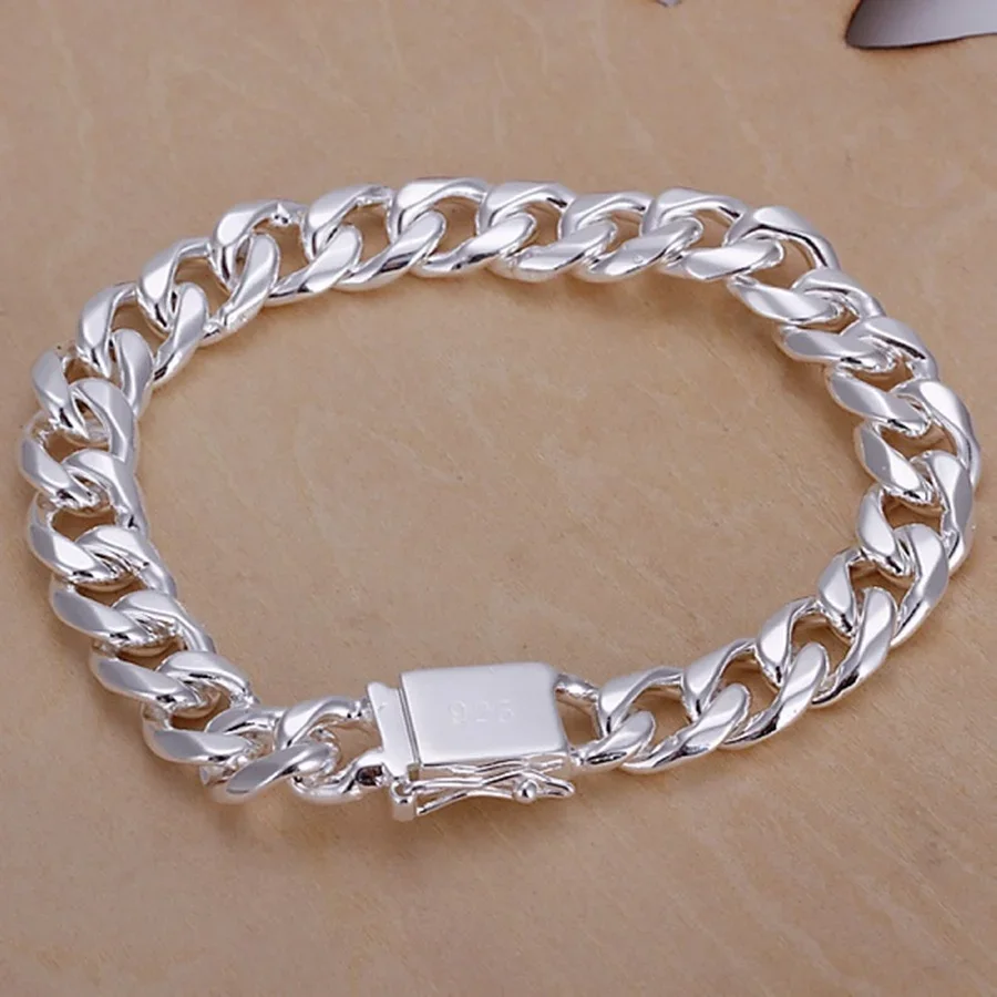 

925 Stamp Silver Bracelets Noble Design Popular Fashion Jewelry High Quality 10MM Solid 8inch 20cm Chain Women Mens Wedding