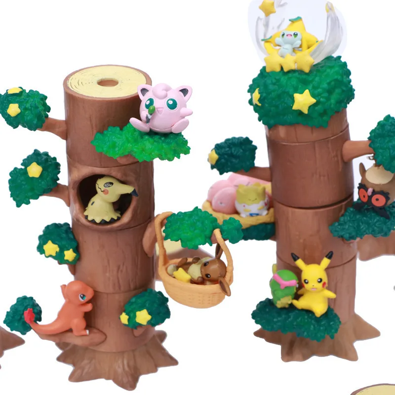 

Anime Pokemon Pikachu Mokurah Celebi Bulbasaur Figure In Forest Tree House Ver. Pvc Action Figure Collection Model Kids Toy Gift