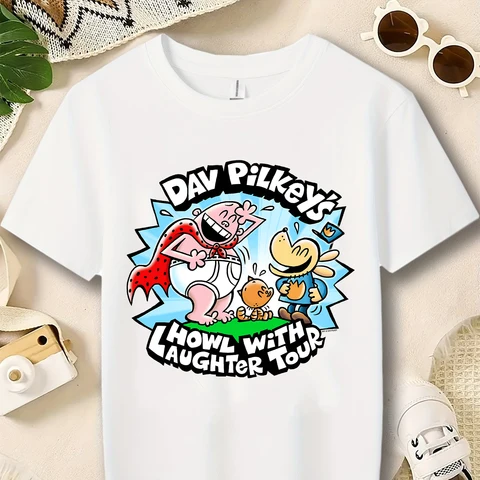Футболка с собакой Dav Pilkey's, детская одежда, модная футболка для мальчиков, повседневные топы с короткими рукавами и рисунком собаки для девочек, детская одежда