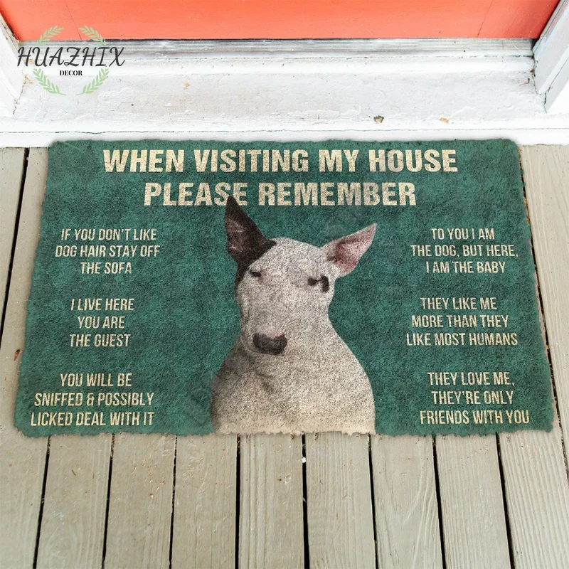 

3D Dog's Doormat Please Remember Bull Terrier House Rules Mats Non-Slip Door Porch Floor Bedroom Rugs Decorative Various Style