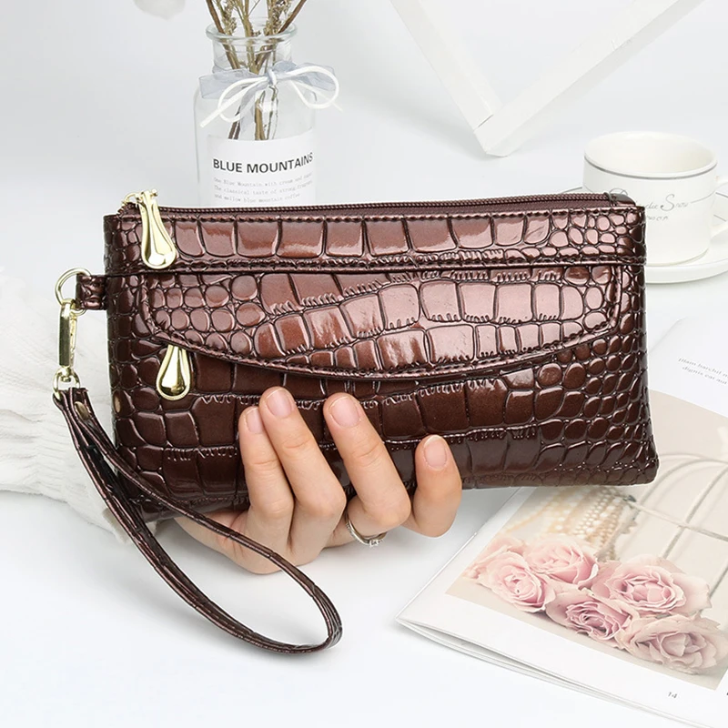 1pc Fashion Women'S Wallet Solid Color Crocodile Pattern Card Wallet Clutch Purse Phone Clutch Wallet For Women Ladies