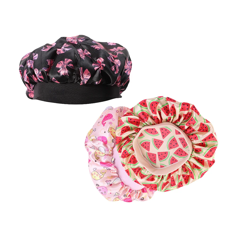 

3Pcs Elastic Satin Nightcaps Children Sleeping Hats Breathable Baby Shower Caps