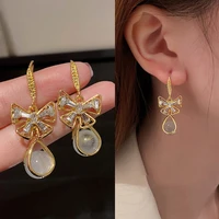 fashion gold metal butterfly earrings delicate rhinestones ladies hook earrings round glass water drop pendant jewelry