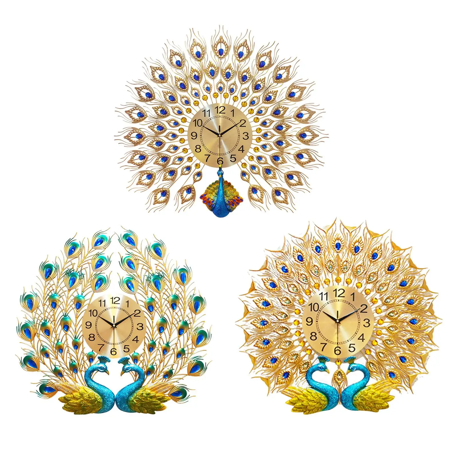 

Creative Peacock Wall Clock Metal Wall Art Clock Living Room Bedroom Restaurant Mute Electronic Clock
