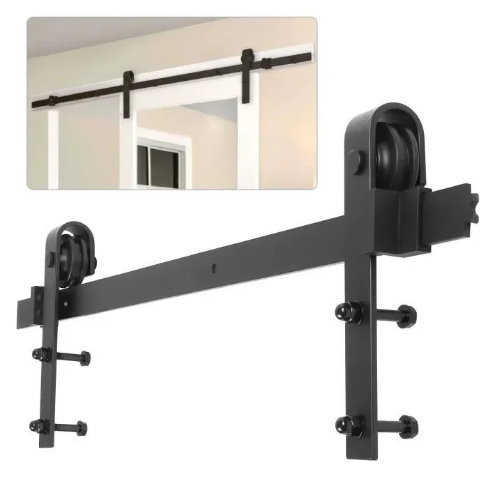 

Door Hanging Rail Single Door Rail Splicing Round Wheel Carbon Steel Barn Door Hanging Sliding Rail 200CM Reduce Noise