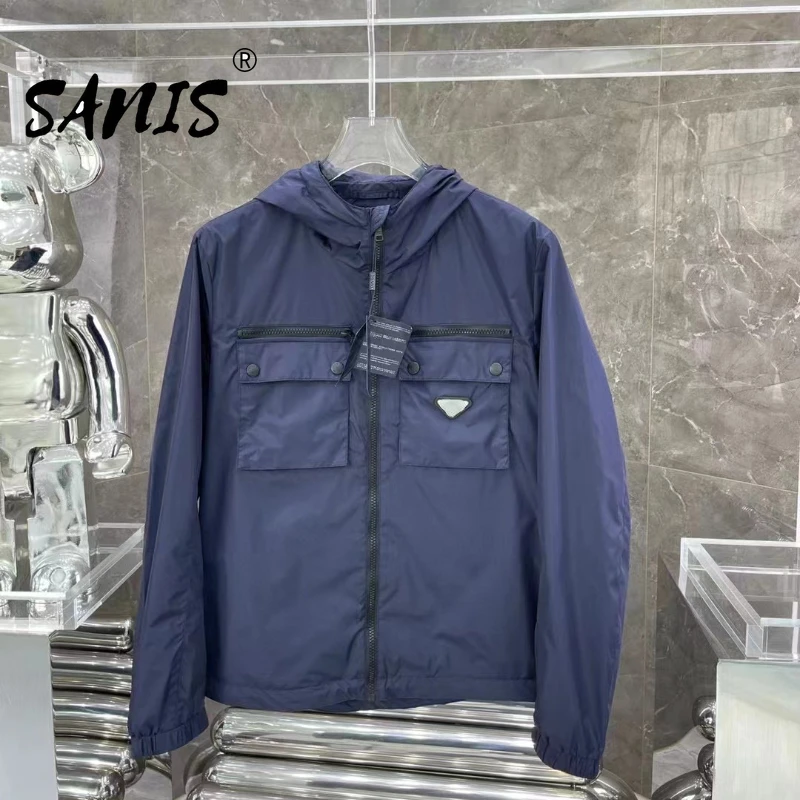 

Новая Металлическая роскошная мужская куртка с воротником-стойкой с карманами и логотипом высокого качества мужские куртки