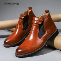 golden sapling brogue mens boots casual business shoes for men career office footwear fashion leather ankle boot platform shoes