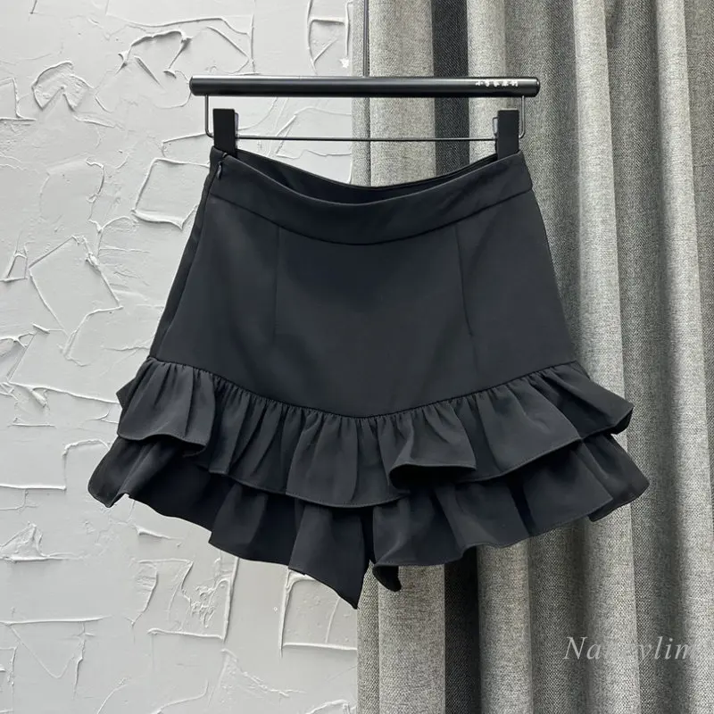 

Black Casual Short Skirt Women's Spring/Summer 2023 New Fashion Slimming Ruffled Stitching A- Line Pantskirt Girls Ladies Jupe
