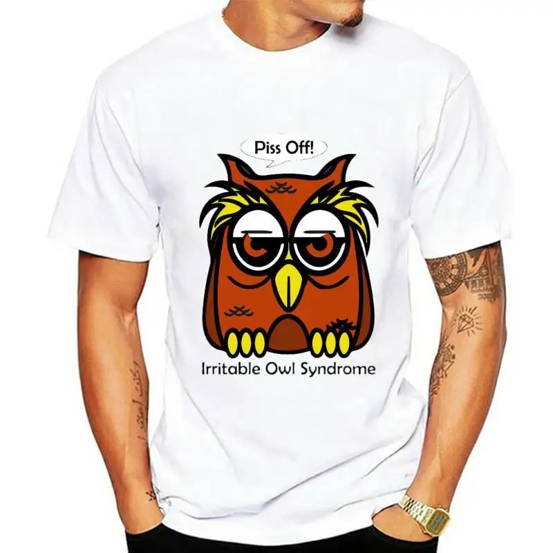

Irritable Owl Syndrome Owl Humour T shirt classic round neck short sleeved choice of sizes and colours men t shirt