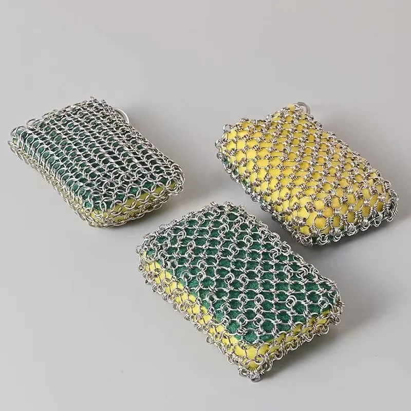 

New Stainless Steel Chain Mail Silicone Insert Cast Iron Cleaner chainmail scrubber Color random