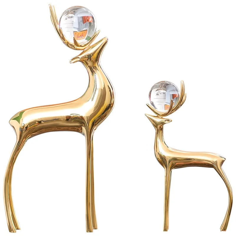 Золотая латунная статуя оленя с хрустальным шариком коллекционный стол Декор