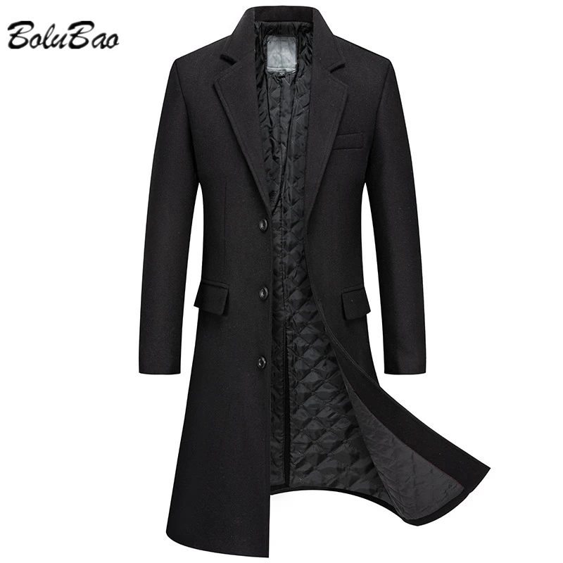 

BOLUBAO 2022 Men's Wool Blend Autumn Winter Shang Plus Cotton Thickening Knee Warm Wool Coat High Quality Design Wool Blend Men