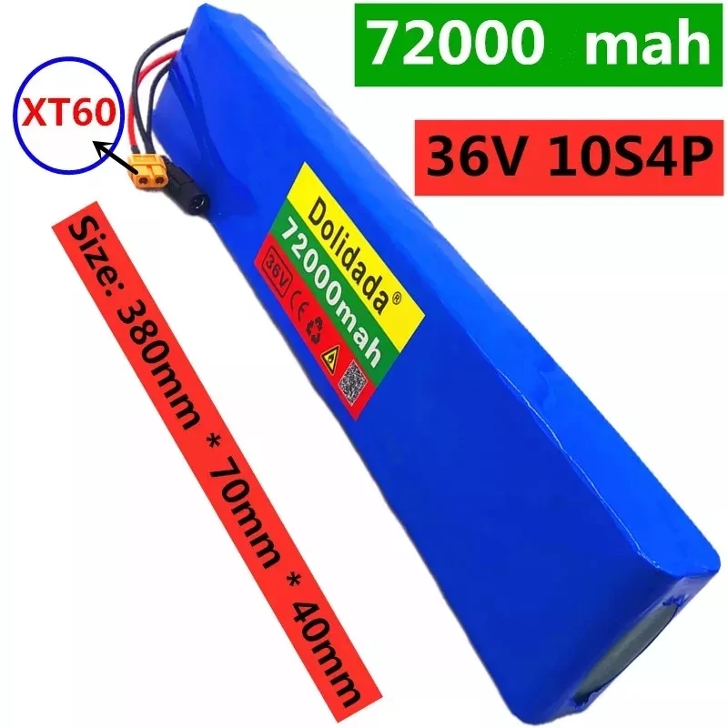 

36V 10S4P 72Ah 600W High power 72000mah capacity 18650 lithium battery pack ebike electric car bicycle motor scooter 20A BMS