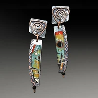 vintage tribal spiral dangle earrings for women metal geometry twist bronze metal painting pattern ethnic earrings gift