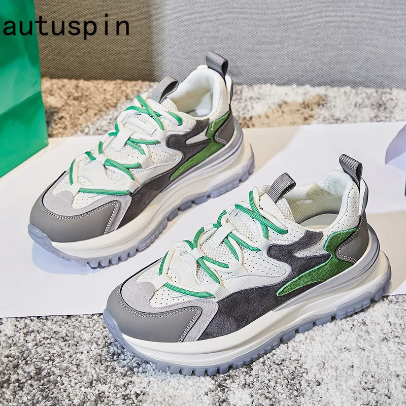 

Autuspin Fashion Pigskin Leather Women Shoes 2022 Spring Summer Breathable Casual Sports Sneakers Office Ladies Leisure Footwear