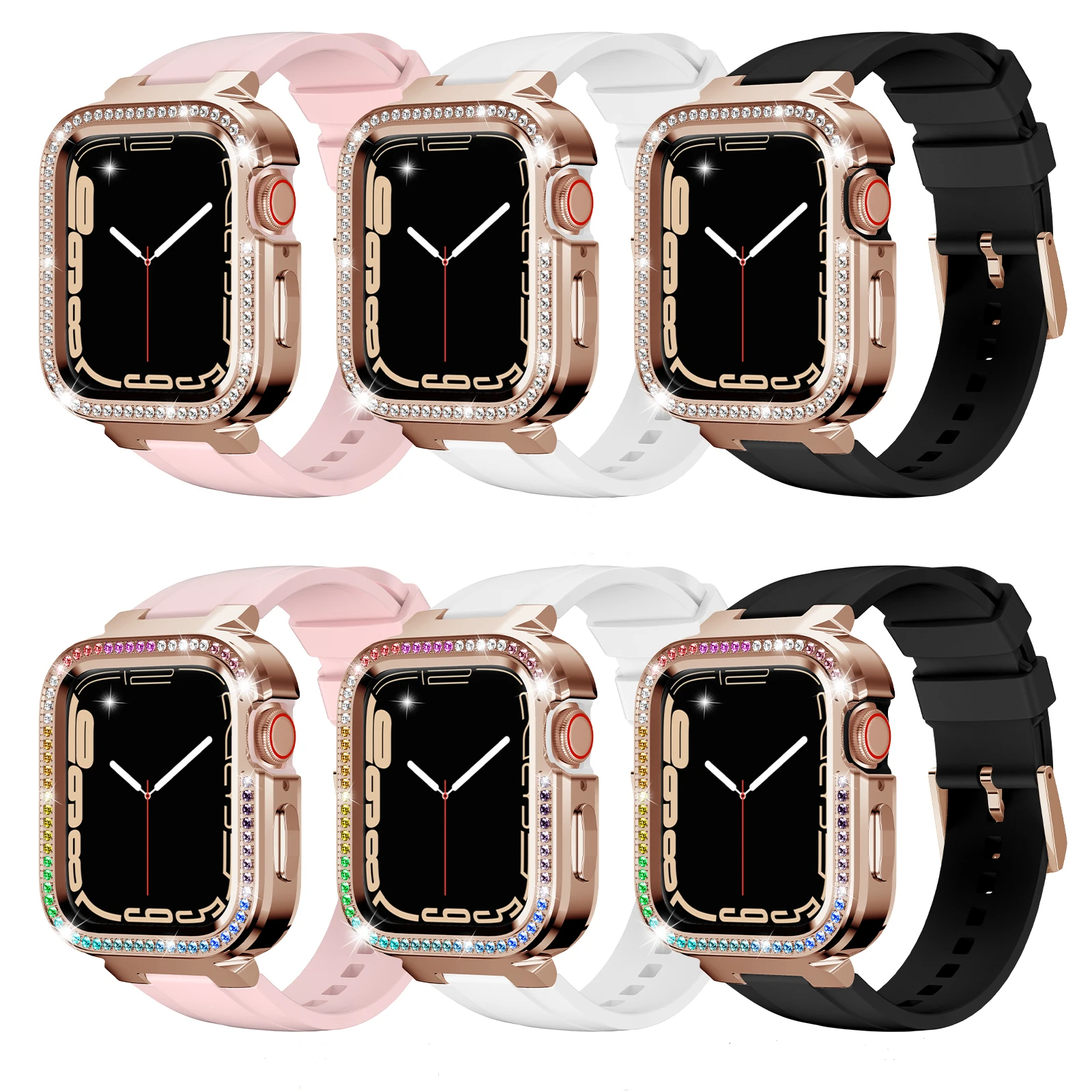 Jewelry Watch Case for Apple Watch Band 7 40mm 41mm Rubber Strap Loop Bracelet Diamond Watchband for IWatch Series 7 6 5 4 3 SE