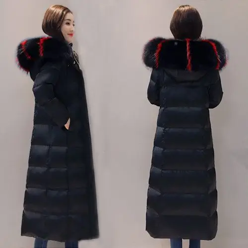 2022 New Down Padded Jacket Women's Mid-length Slim Fit Over-the-knee Long Padded Jacket Thickened Winter Hooded Jacket Women