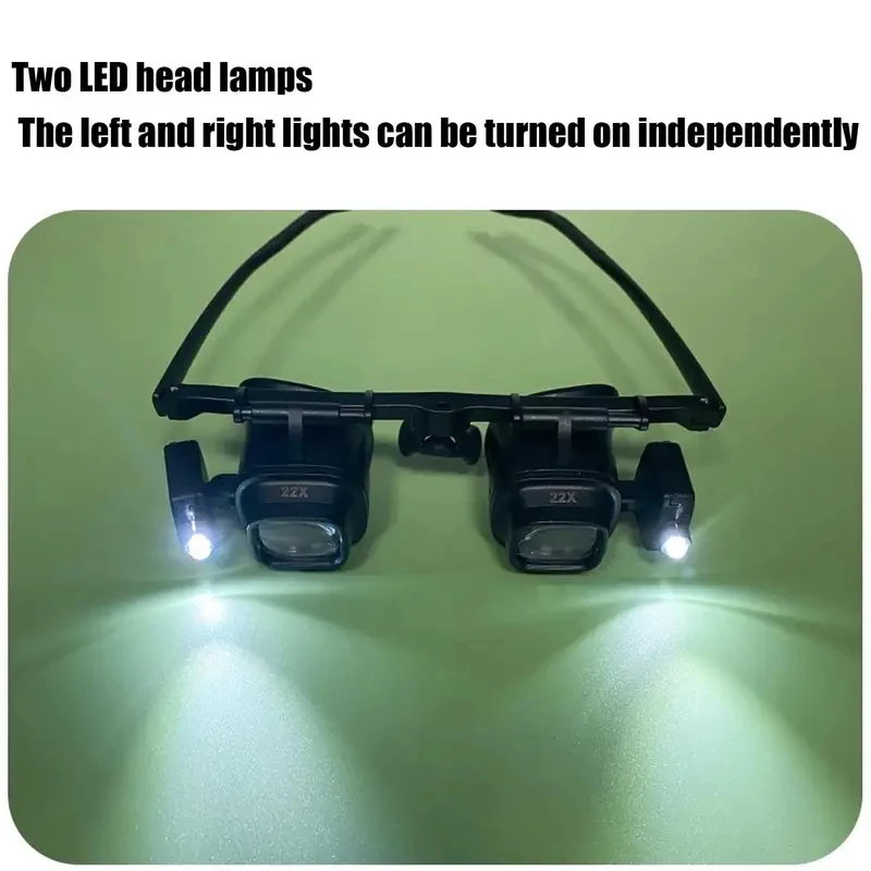 Фото Лупа-микроскоп на голову с увеличением 2x/6x/8x/12x/24x, с LED-подсветкой, для ремонта часов и ювелирных изделий №2