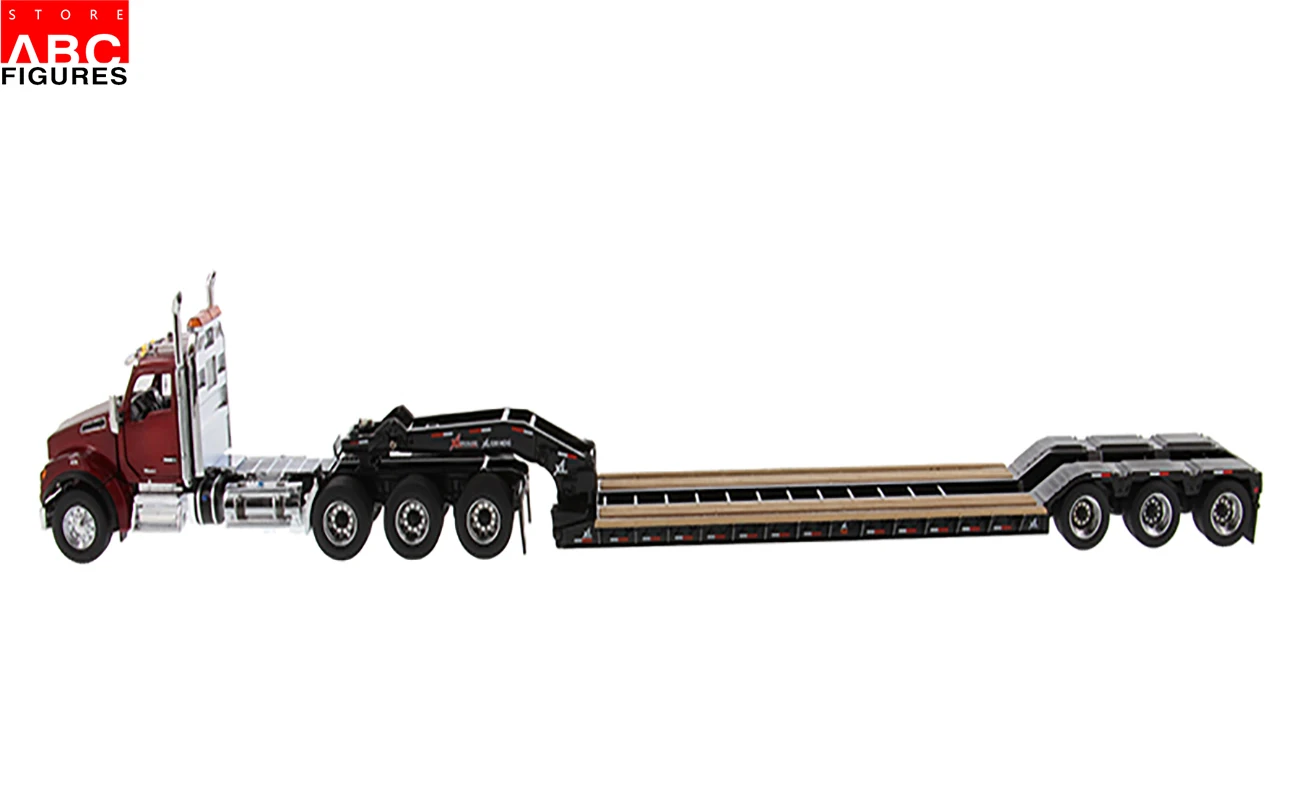 Вау 1/50 масштаб с 2 усилителями T880 SFFA Radient Red DayCab Tridem трактор с XL 120 Lowboy HDG прицеп-Outrigger Style
