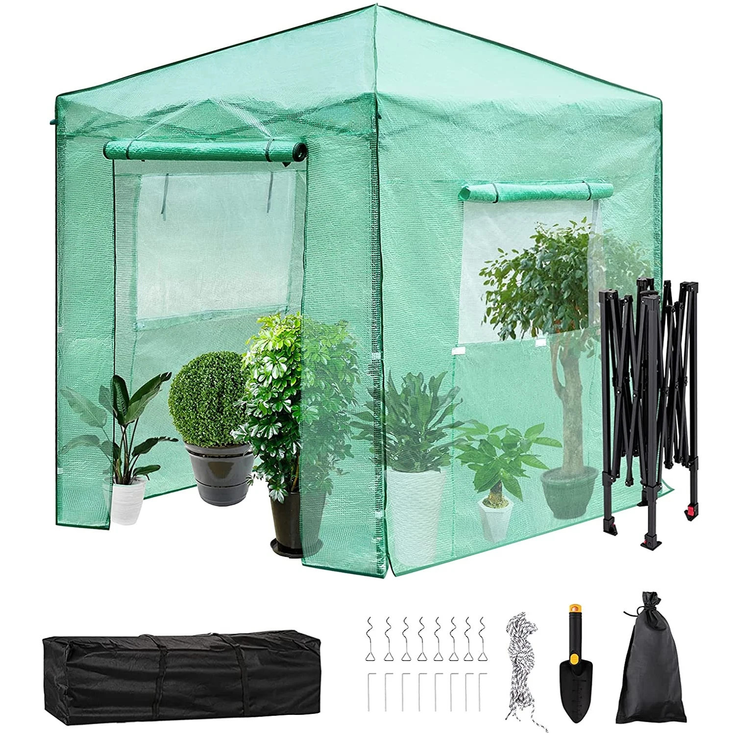 

Portable Greenhouse High Strength PE Cover and Powder Coated Steel Structure with Doors and Windows (US spot)