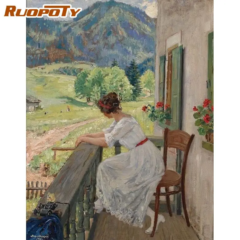 

RUOPOTY Oil Painting By Numbers woman Hand Painted On Canvas DIY Pictures By Number figure Kits Home Decoration