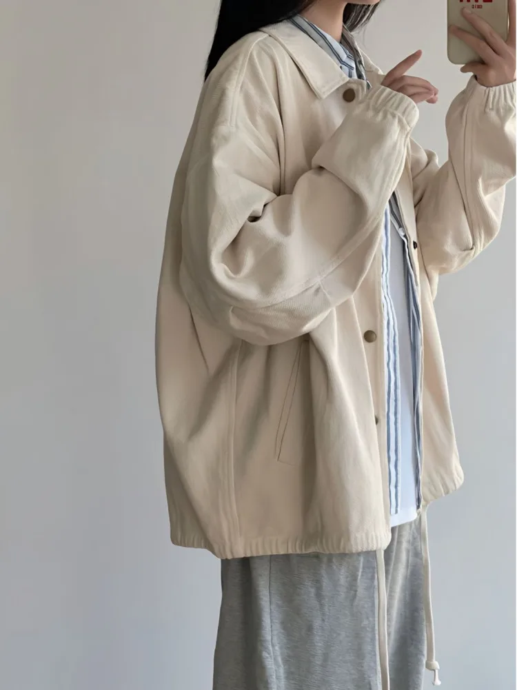 

Basic Jackets Women Chic BF Unisex Korean Style Clothes Loose-fitting Minimalist All-match Lady Autumn Leisure Casual Outerwear