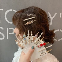 1 set elegant alloy rhinestone hair clips for womens simple pearl trinket girls hair grips hairpin hair accessories headwear