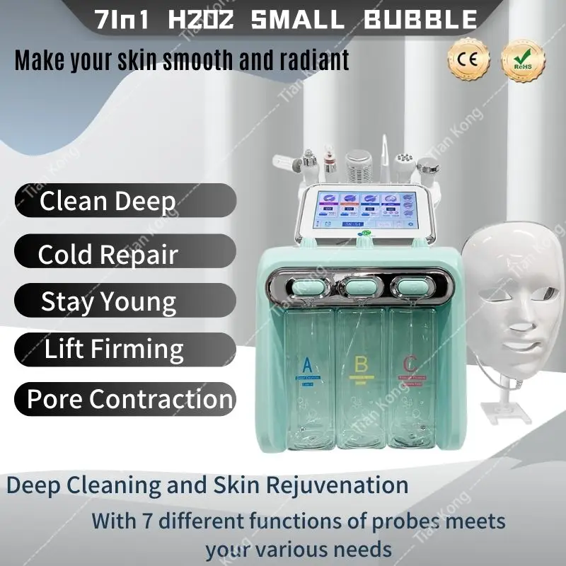

2023 New Hydrogen Oxygen Small Bubble RF Beauty Machine Face Lifting Dermabrasion Device Skin Scrubber Facial Spa 7 in 1