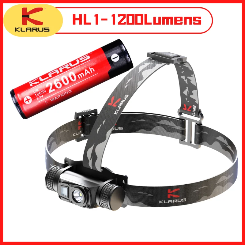 2022 New Klarus HL1 Dual-LED Headlamp 1200Lumens USB Rechargeable With 18650 2600mAh Battery