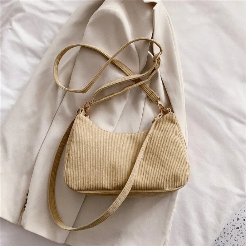 

New Zipper Messenger Bag Luxury Designer Handbag Solid Color Corduroy Women Shoulder Bag Casual Crossbody Bags for Women